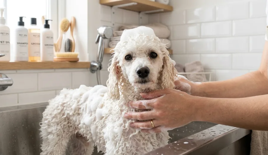 Cão a tomar banho