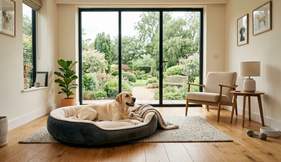 Cão a repousar num ambiente interior calmo